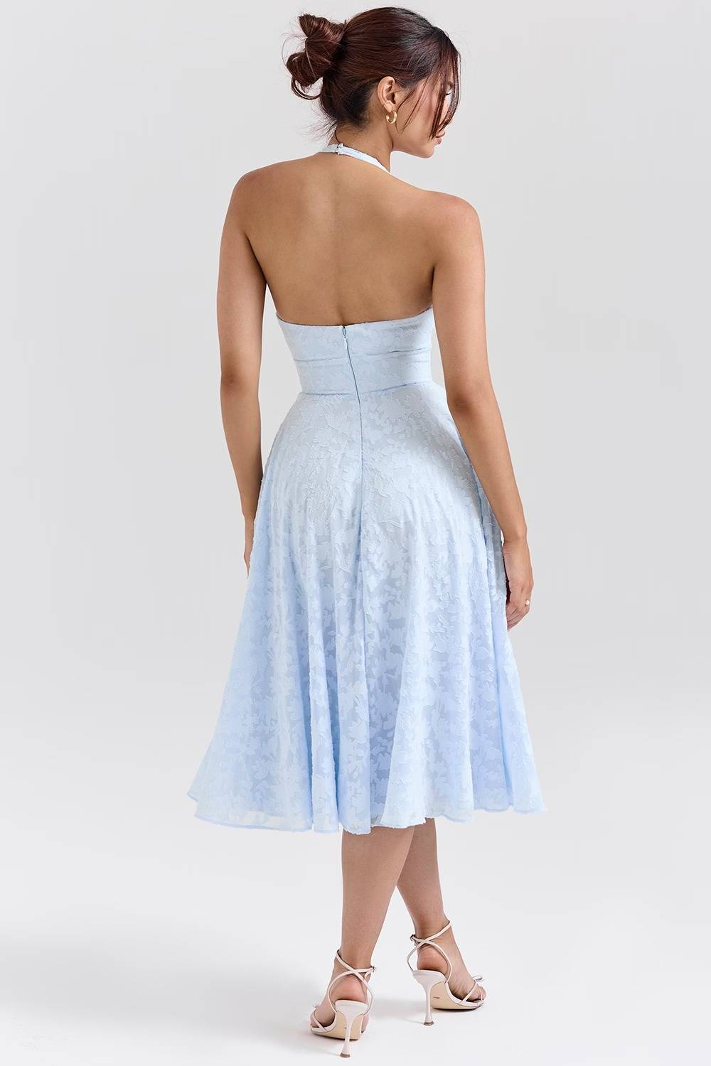 ARIETTA Bluebell Floral Jacquard Halter Midi Dress  Gemma Chic