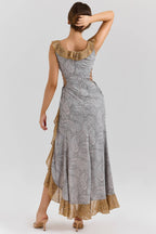 Paisley Print Georgette Ruffle Maxi Dress  Gemma Chic