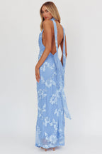 Cipriana Backless Halter Maxi Dress Embellished Blue  GEMMACHIC