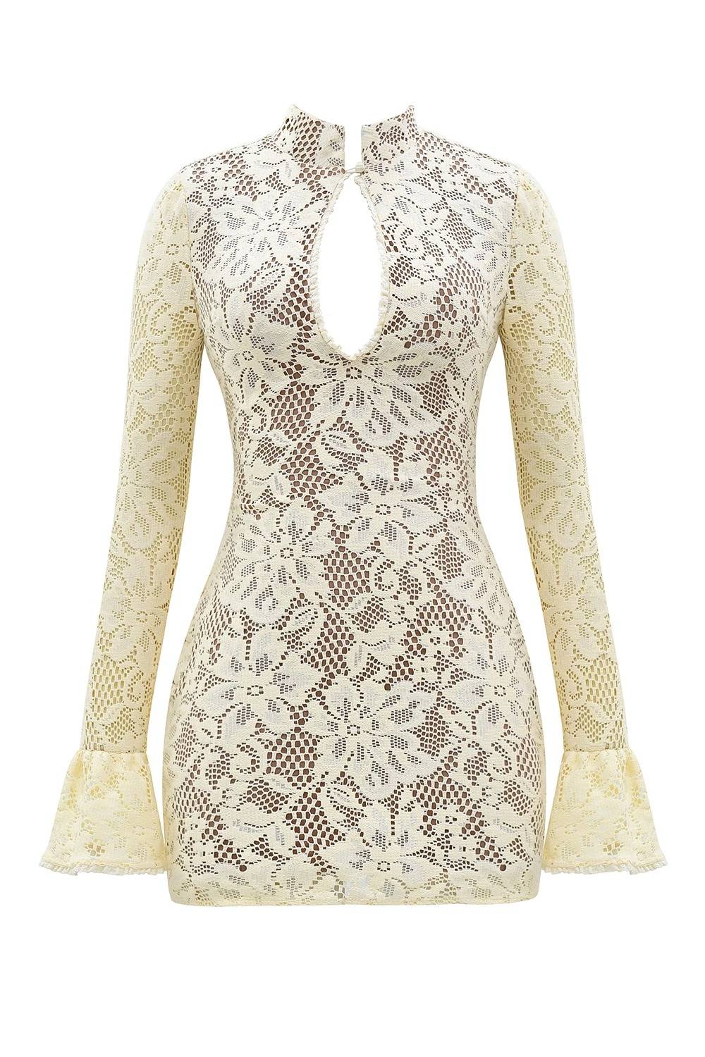 BRIANNA Buttermilk Keyhole Lace Mini Dress  Gemma Chic
