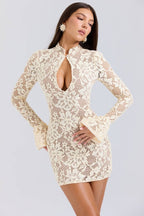BRIANNA Buttermilk Keyhole Lace Mini Dress  Gemma Chic