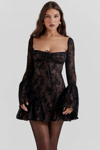 Beauty Black Lace Puffball Mini Dress  Gemma Chic
