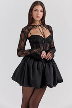 Beauty Black Lace Puffball Mini Dress  Gemma Chic