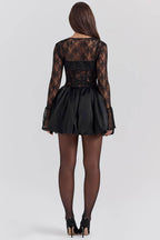 Beauty Black Lace Puffball Mini Dress  Gemma Chic