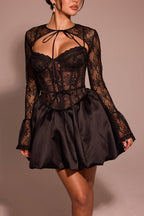 Beauty Black Lace Puffball Mini Dress  Gemma Chic