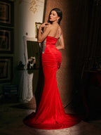 Brazmir Strapless Sequin Ruched Mermaid Maxi Dress  GEMMACHIC