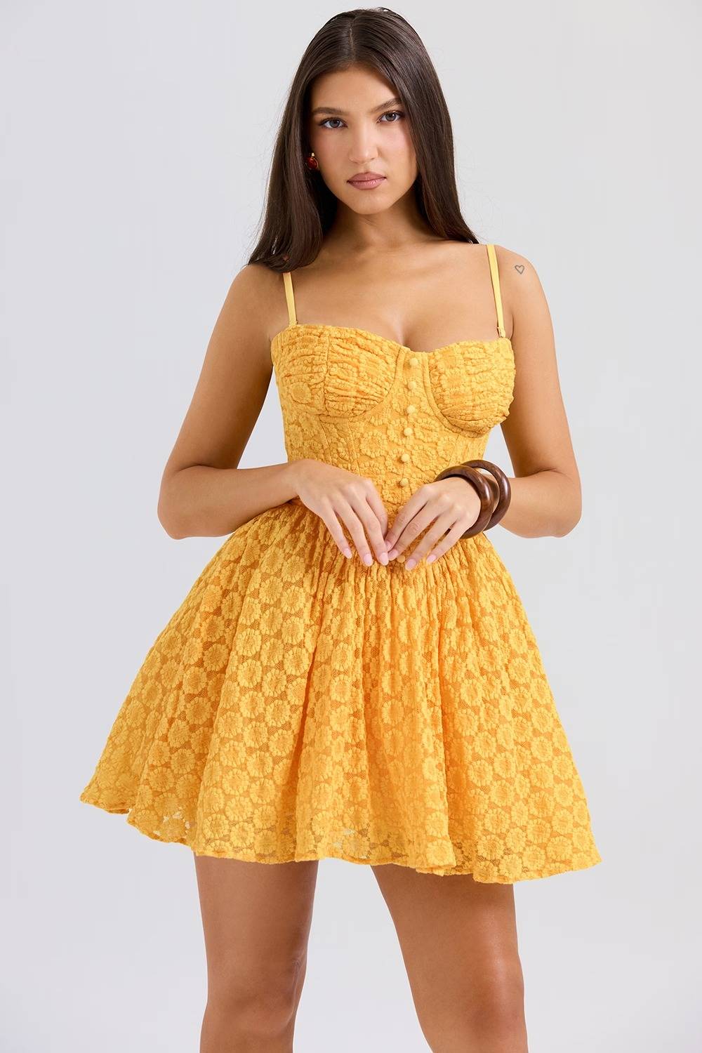 CAROLINA Apricot Lace Corset Mini Dress  Gemma Chic
