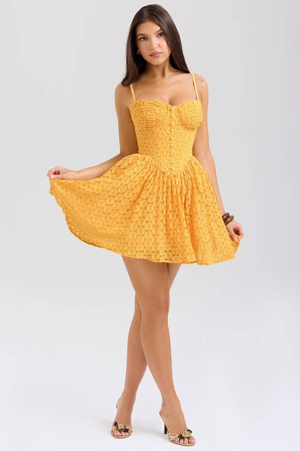 CAROLINA Apricot Lace Corset Mini Dress  Gemma Chic