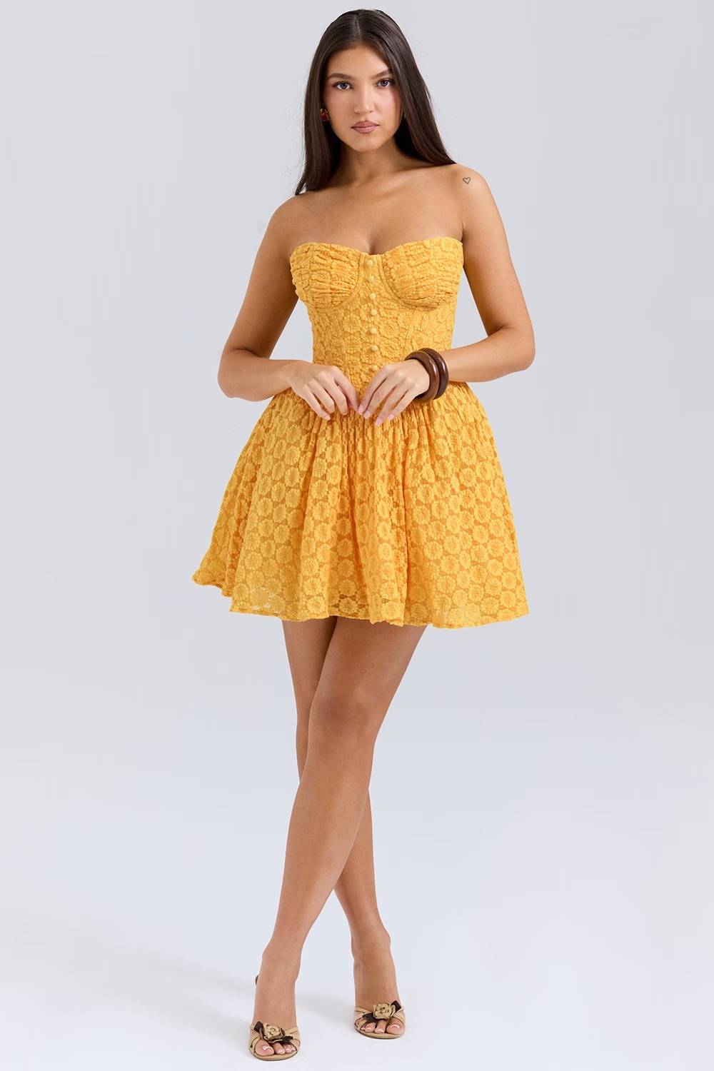 CAROLINA Apricot Lace Corset Mini Dress  Gemma Chic