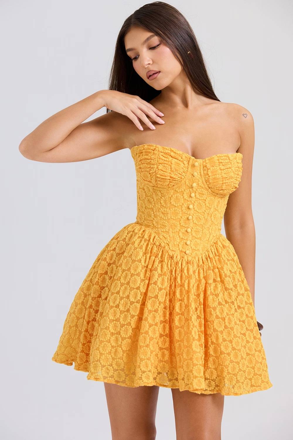 CAROLINA Apricot Lace Corset Mini Dress  Gemma Chic