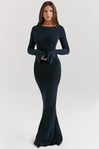 CHRISTIANE Midnight Blue Silky Knit Maxi Dress  Gemma Chic