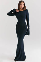 CHRISTIANE Midnight Blue Silky Knit Maxi Dress  Gemma Chic
