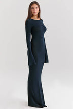 CHRISTIANE Midnight Blue Silky Knit Maxi Dress  Gemma Chic