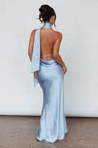 Italia Azure Halterneck Maxi Dress Blue  GEMMACHIC