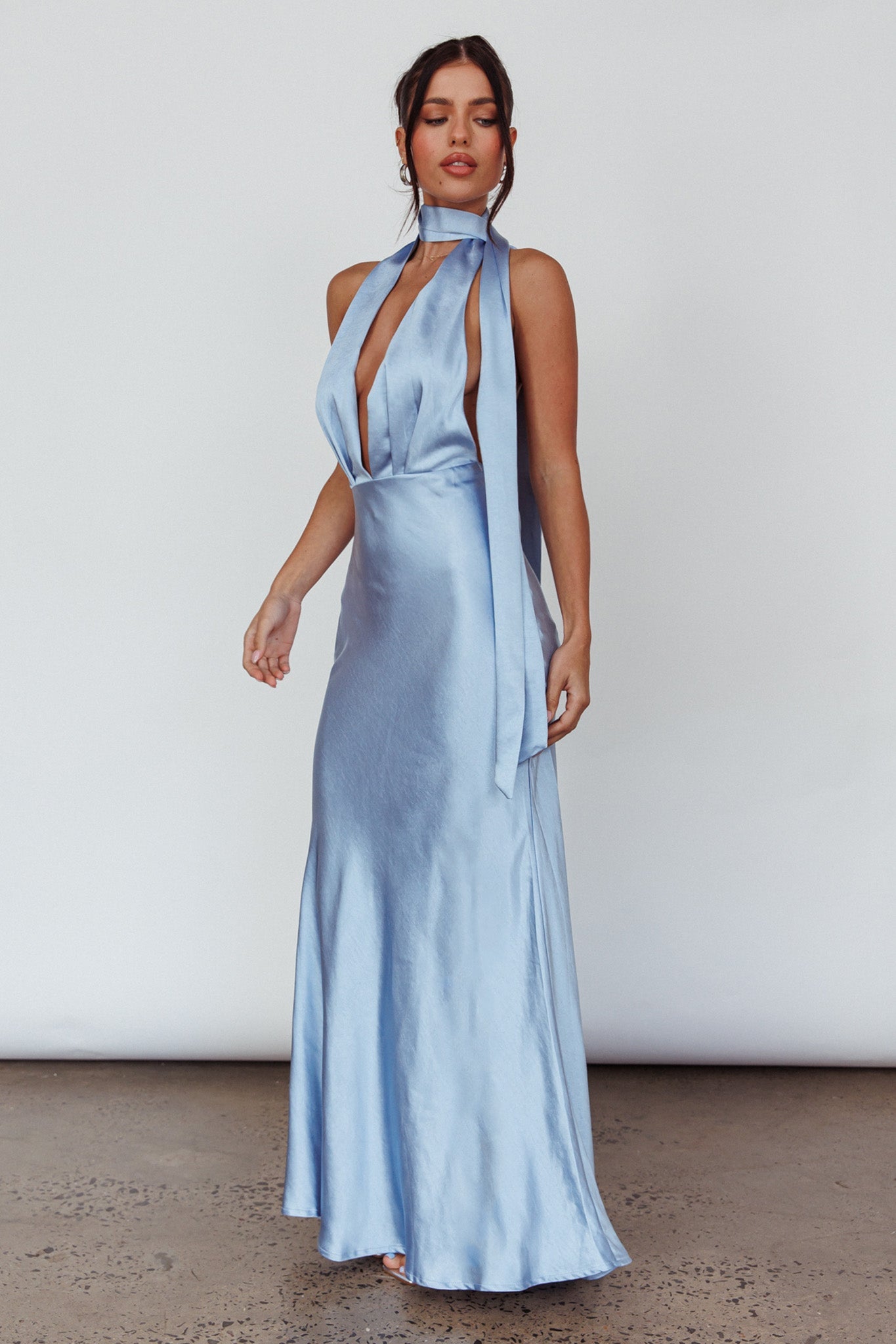 Italia Azure Halterneck Maxi Dress Blue  GEMMACHIC