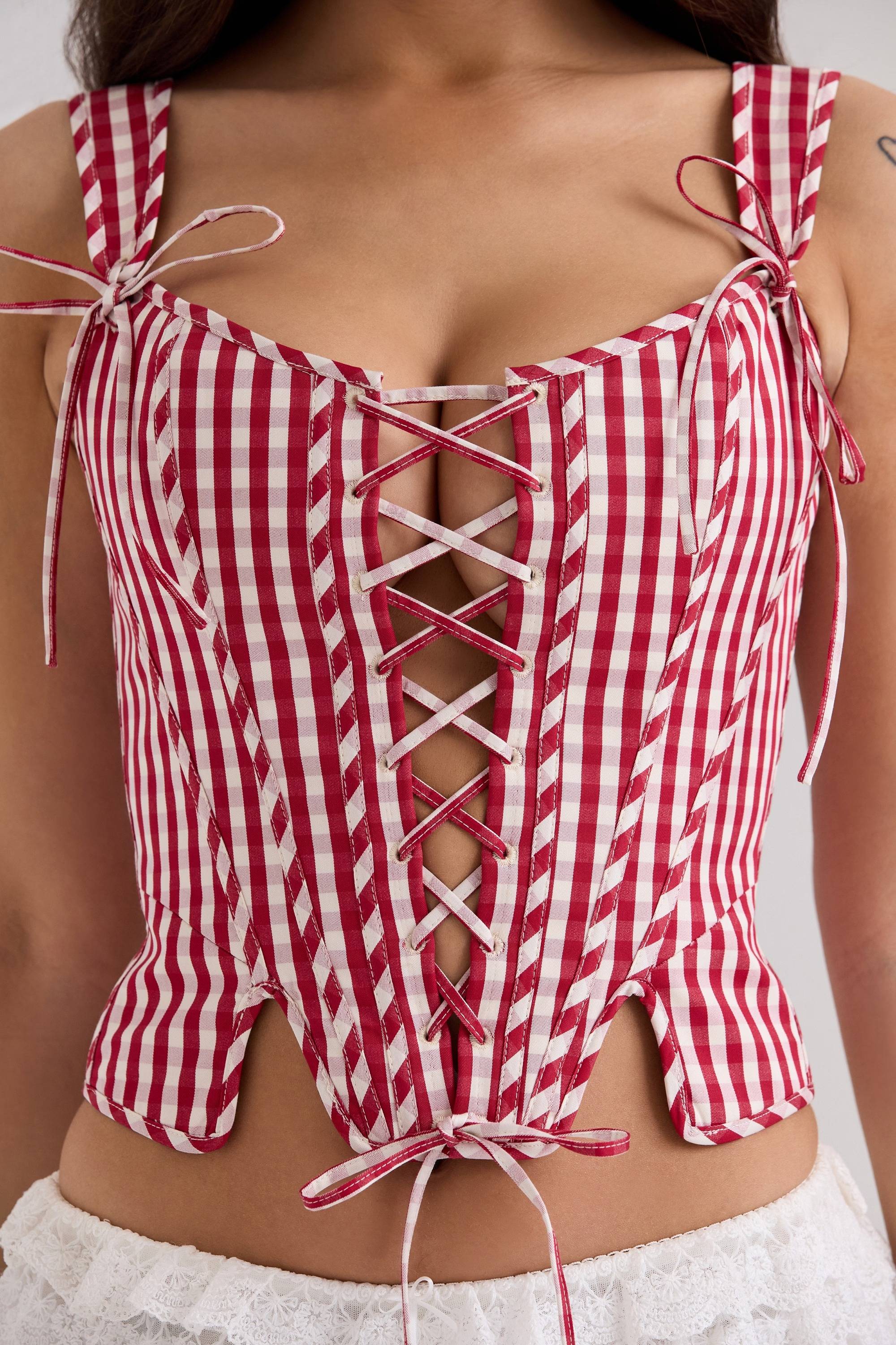 Callie Red Gingham Cotton Corset Top  Gemma Chic