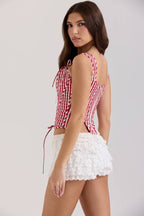 Callie Red Gingham Cotton Corset Top  Gemma Chic