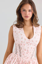 Carmel Pink Stretch Cotton Floral Print Mini Dress  GEMMACHIC