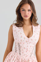 Carmel Pink Stretch Cotton Floral Print Mini Dress  Gemma Chic