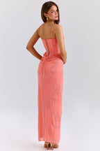 Coral Embellished Hand Beaded Maxi Dress  Gemma Chic