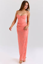 Coral Embellished Hand Beaded Maxi Dress  Gemma Chic