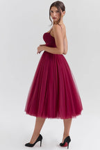 COUNTESS Black Tulle Ruched Bodice Midi Dress  Gemma Chic