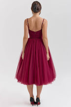 COUNTESS Black Tulle Ruched Bodice Midi Dress  Gemma Chic