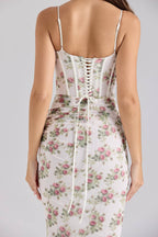 Cream Rose Print Mesh Maxi Dress  Gemma Chic