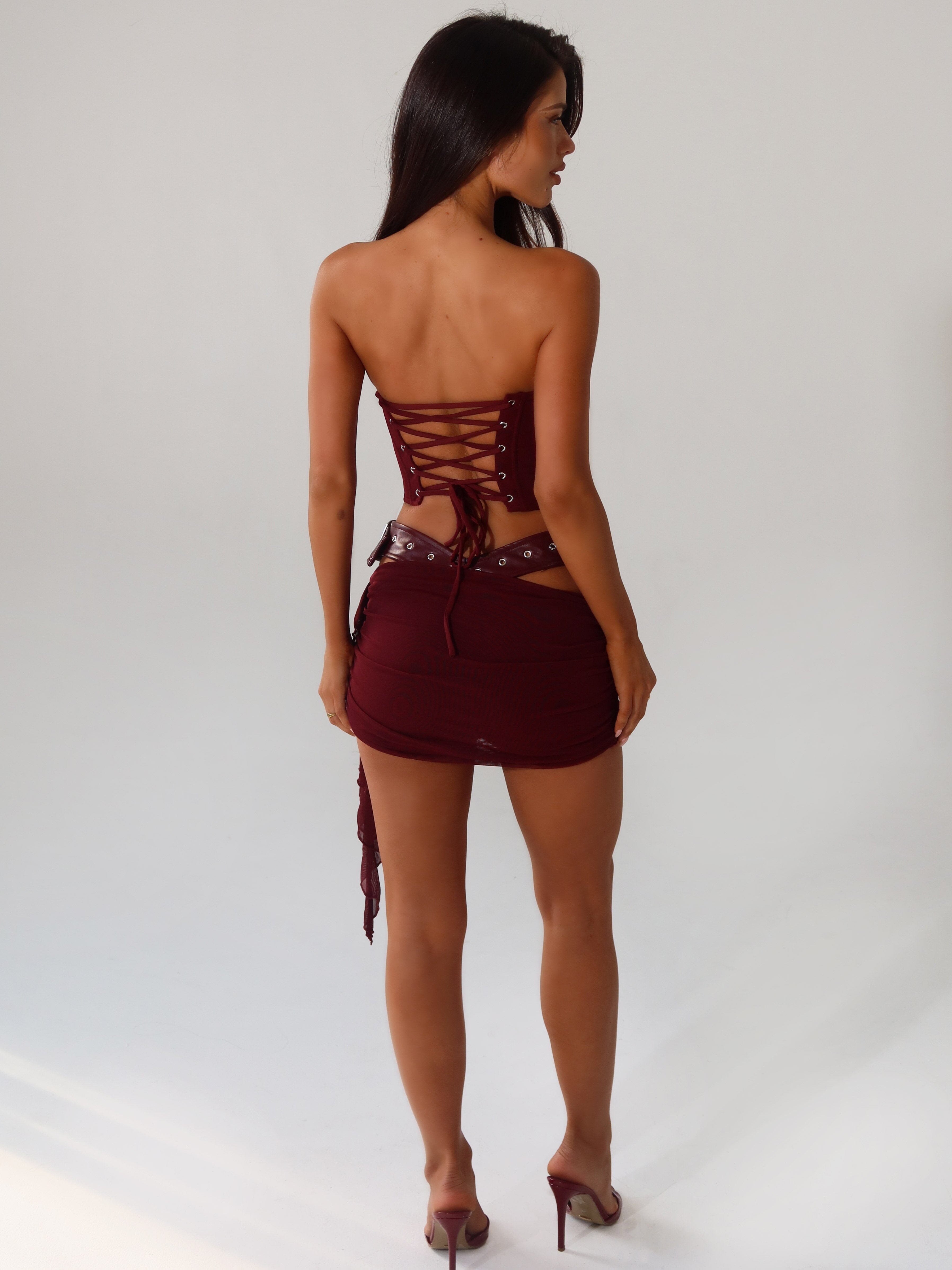 DESIREE MINI DRESS BURGUNDY  Gemma Chic