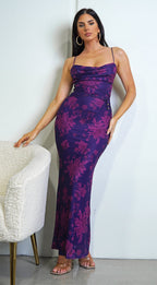 Heaven Purple Floral Print Maxi Dress  GEMMACHIC