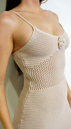 Monaco Beige Crochet Maxi Dress  GEMMACHIC