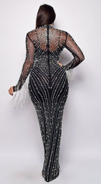 Emiliana Rhinestone Pearl Maxi Dress - Black  GEMMACHIC