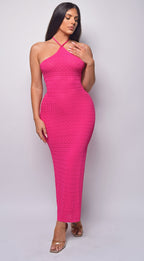 Athenia Fuchsia Pink Crochet Knit Midi Dress  GEMMACHIC