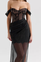 DEBUT Black Off Shoulder Lace Maxi Dress  Gemma Chic