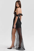 DEBUT Black Off Shoulder Lace Maxi Dress  Gemma Chic