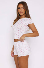 Dreamy Pyjama Top And Shorts Two-Piece Set Pink Blossom Loungewear  GEMMACHIC
