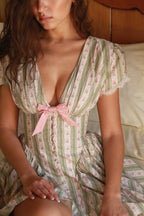 Emiliana Green Stripe Floral Print Stretch Cotton Mini Dress  Gemma Chic