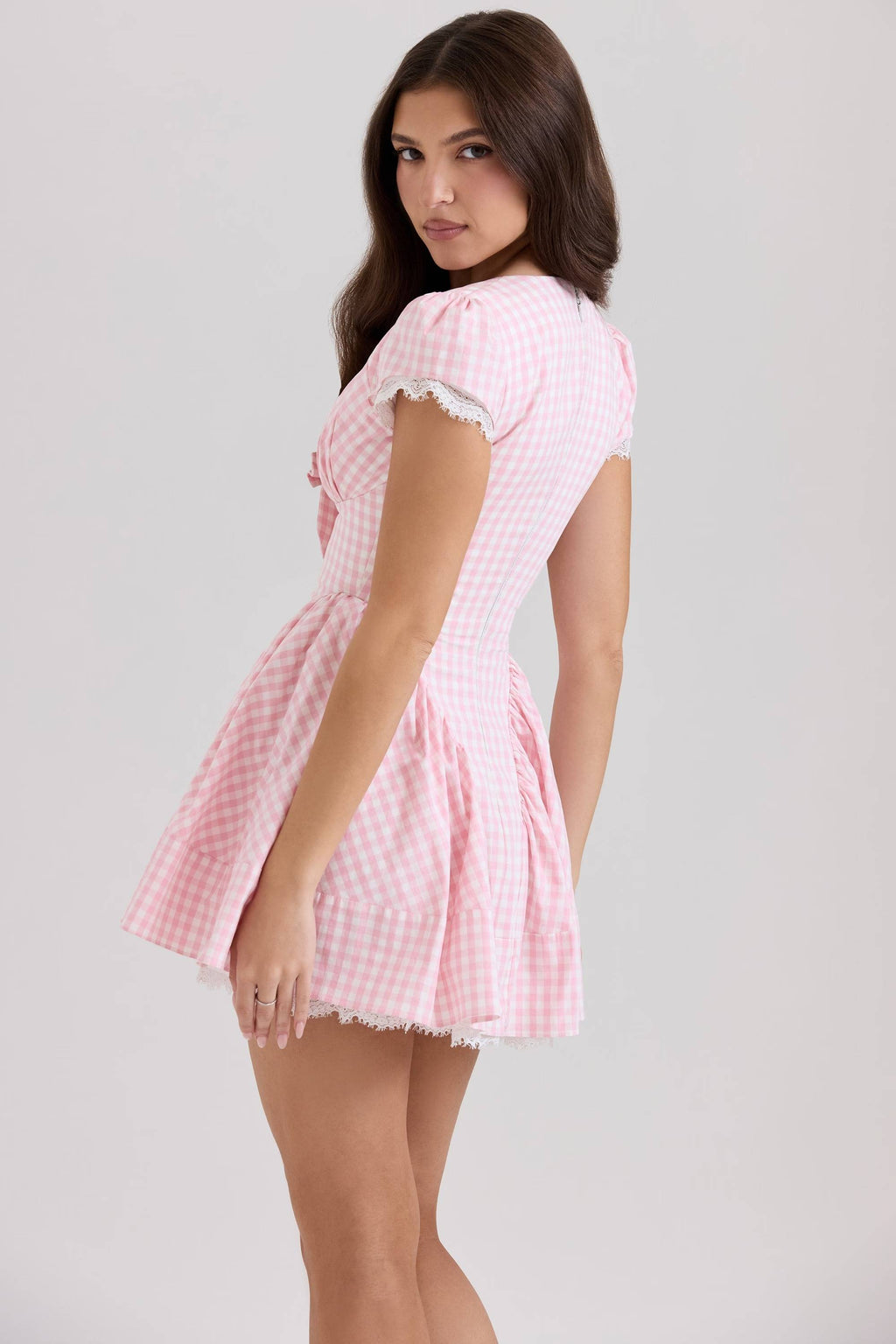 Emiliana Pink Gingham Cotton Mini Dress  Gemma Chic