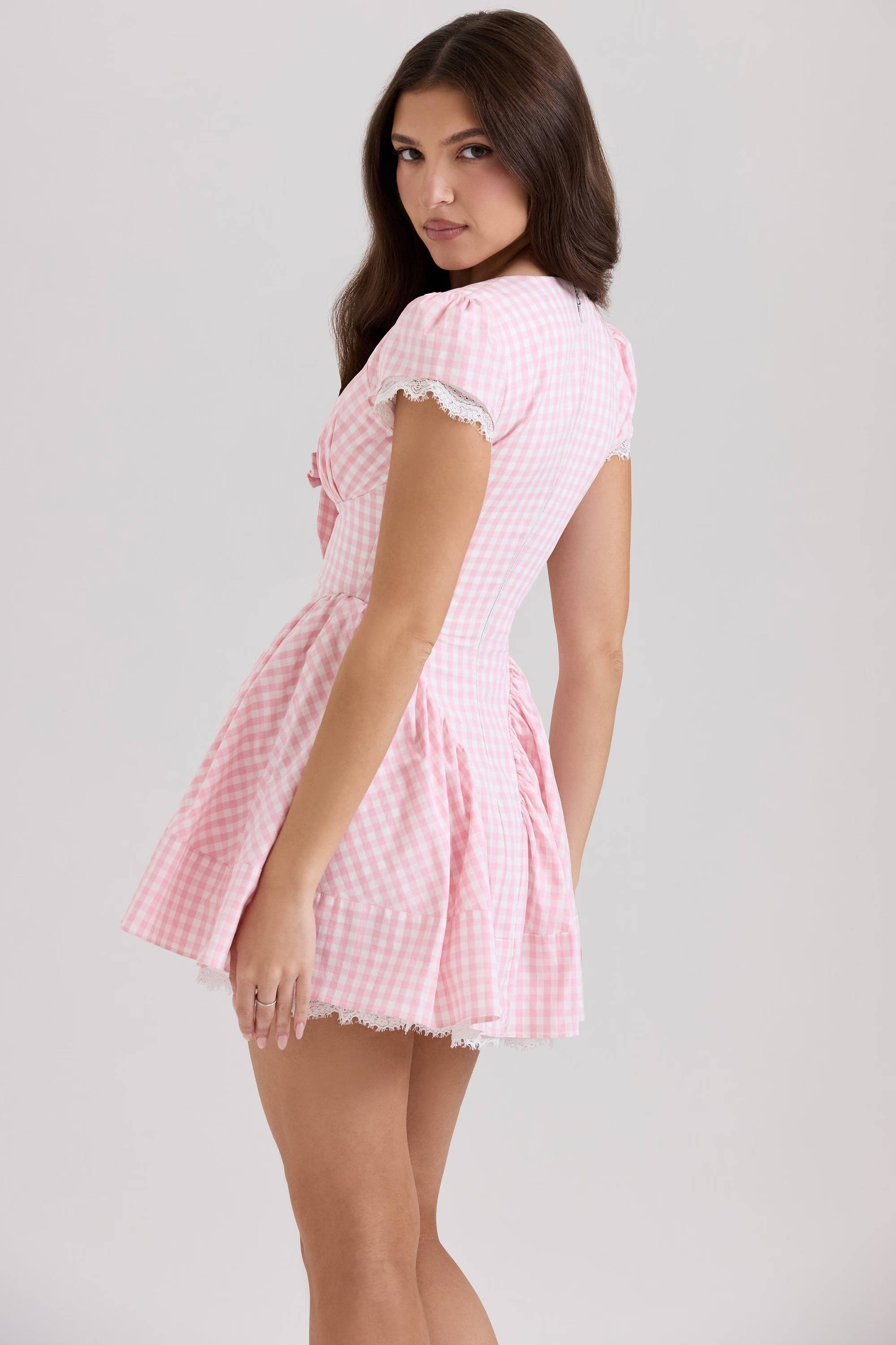 Emiliana Pink Gingham Cotton Mini Dress  Gemma Chic