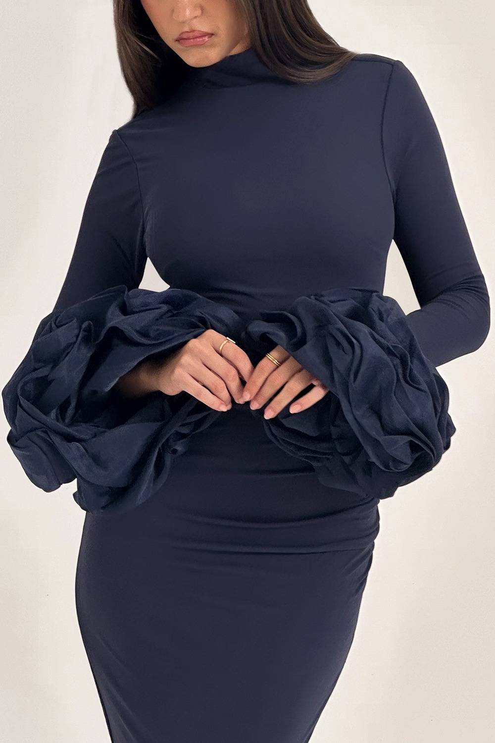 FABIENNE Midnight Ruffle Sleeve Maxi Dress  Gemma Chic