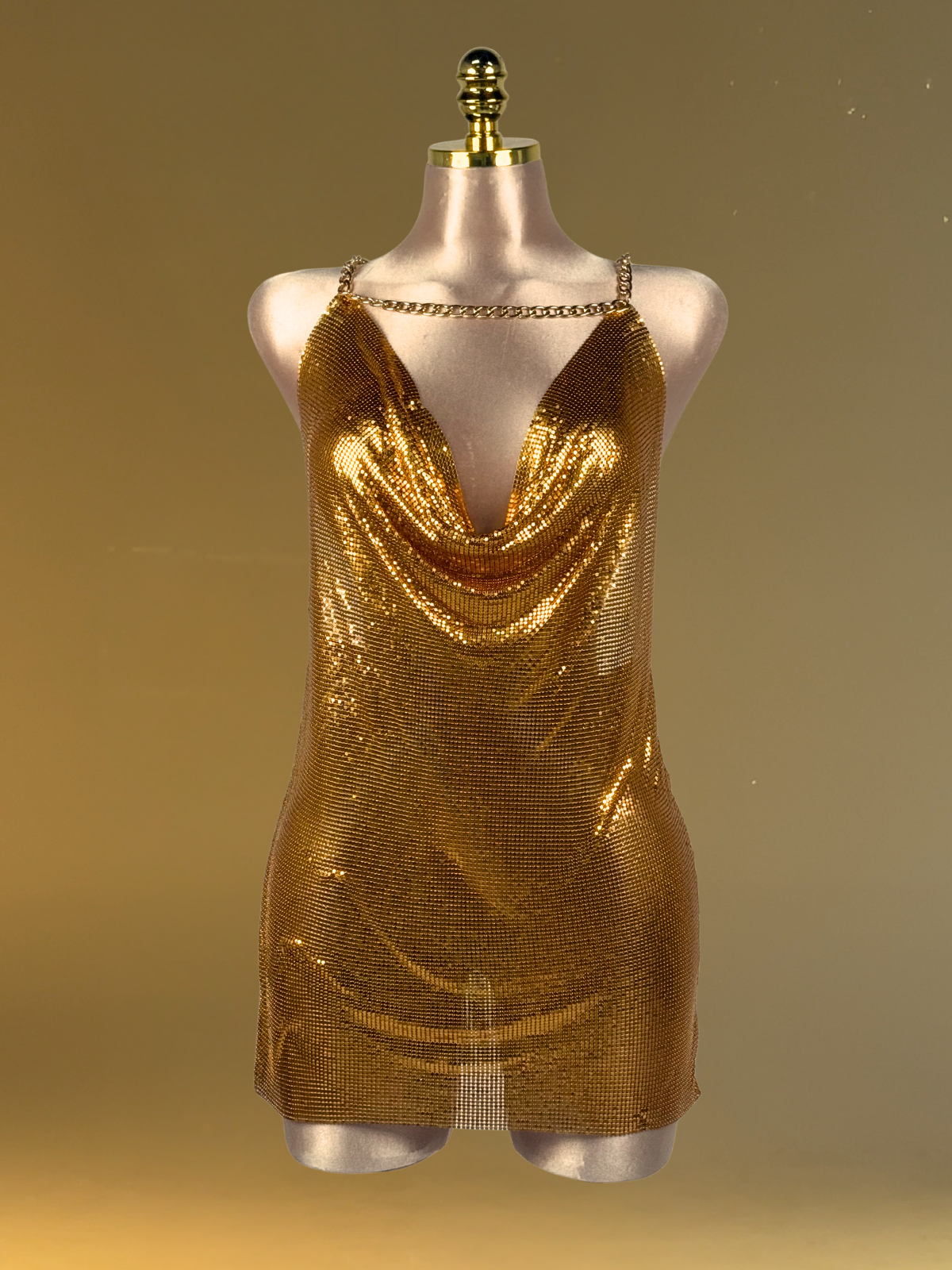 Flores Chainmail Mini Dress In Gold  GEMMACHIC