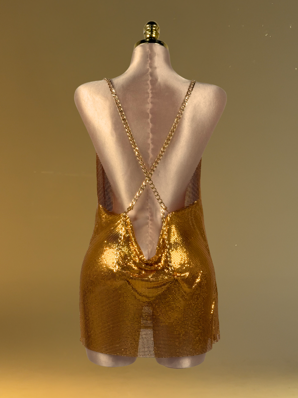 Flores Chainmail Mini Dress In Gold  GEMMACHIC