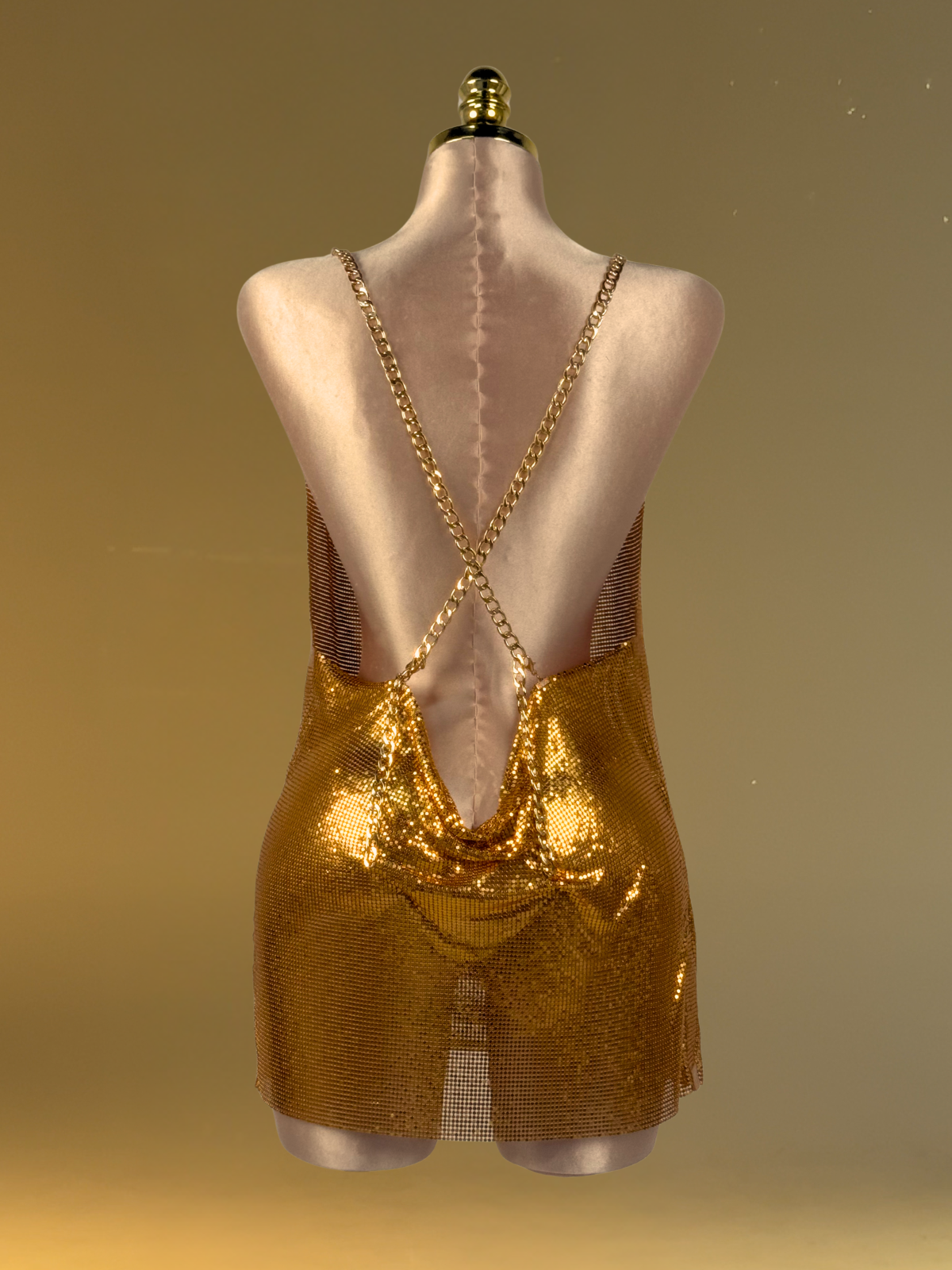 Flores Chainmail Mini Dress In Gold  GEMMACHIC