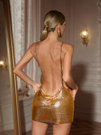 Flores Chainmail Mini Dress In Gold  GEMMACHIC