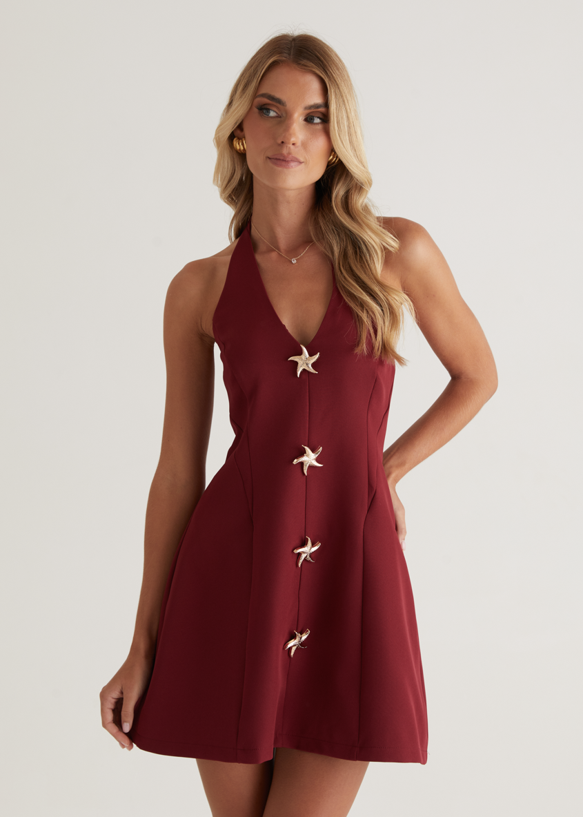 Oaklyn Halter Dress - Burgundy  GEMMACHIC