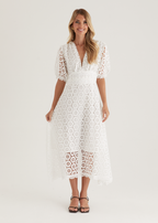 Jahra Lace Midi Dress - Off White  GEMMACHIC