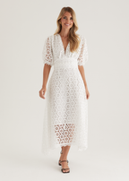Jahra Lace Midi Dress - Off White  GEMMACHIC