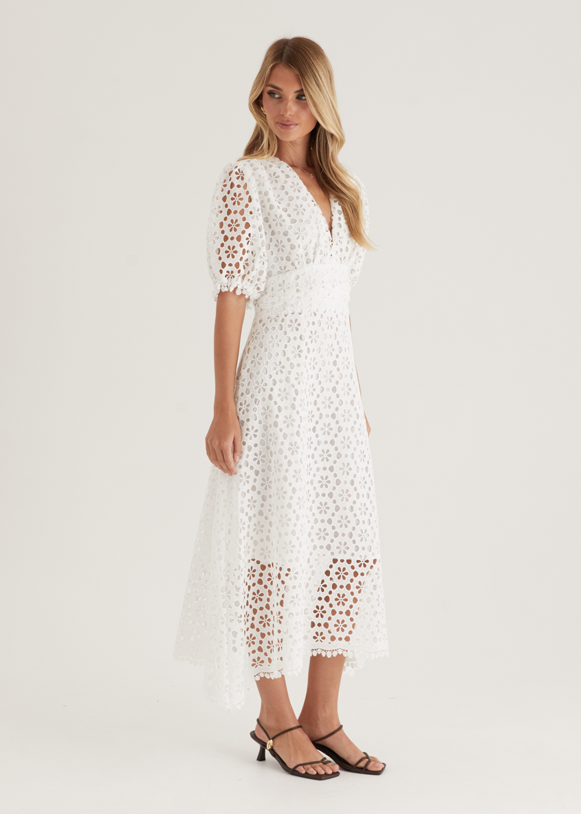 Jahra Lace Midi Dress - Off White  GEMMACHIC