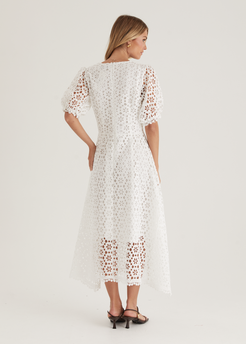 Jahra Lace Midi Dress - Off White  GEMMACHIC