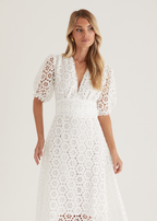 Jahra Lace Midi Dress - Off White  GEMMACHIC